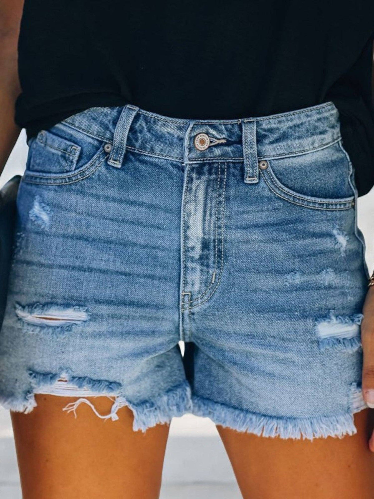 Distressed Frayed-Hem Denim Shorts, photo 4 of 4