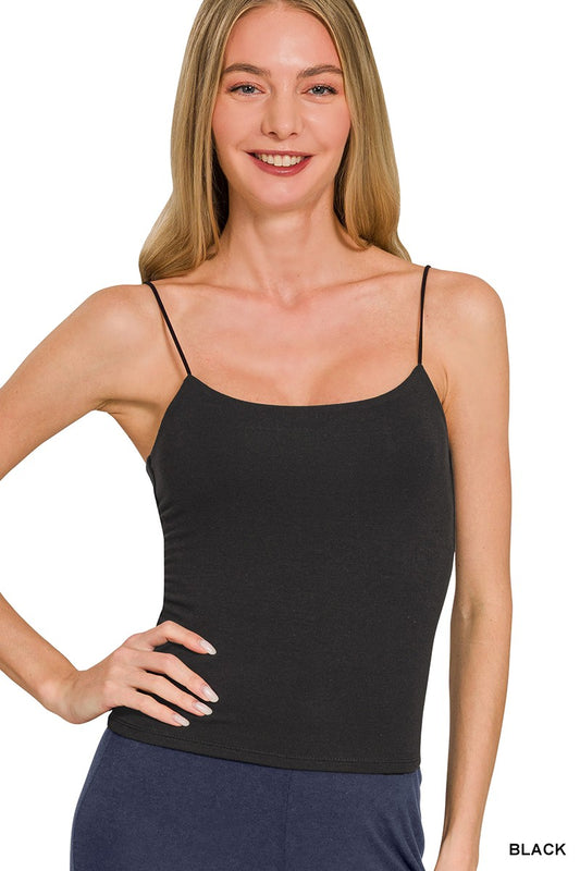 Double-Layered Spaghetti Strap Cami - Black