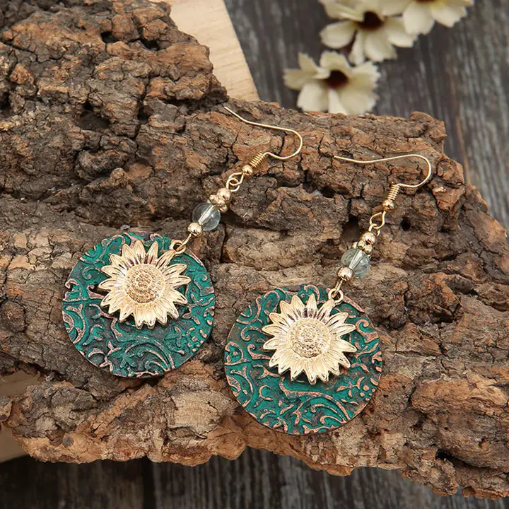 Double Layered Sunflower Patterned Earrings