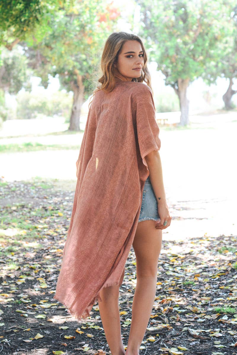 Woven Longline Tribal Kimono - Copper