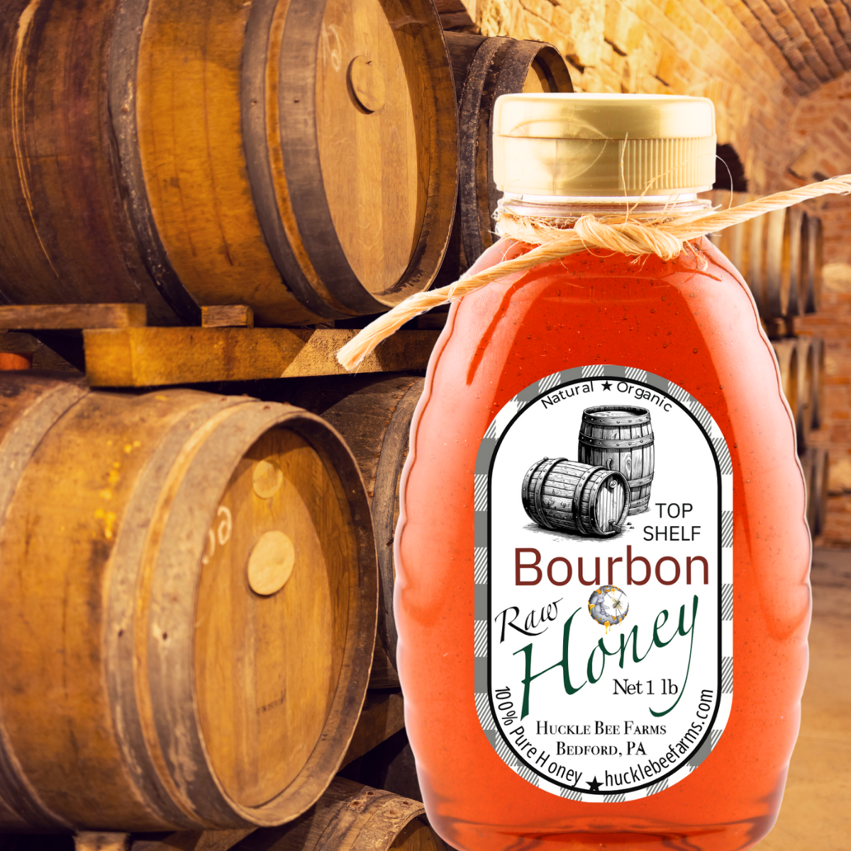 Bourbon Infused Raw Honey: 1 lb Bottle