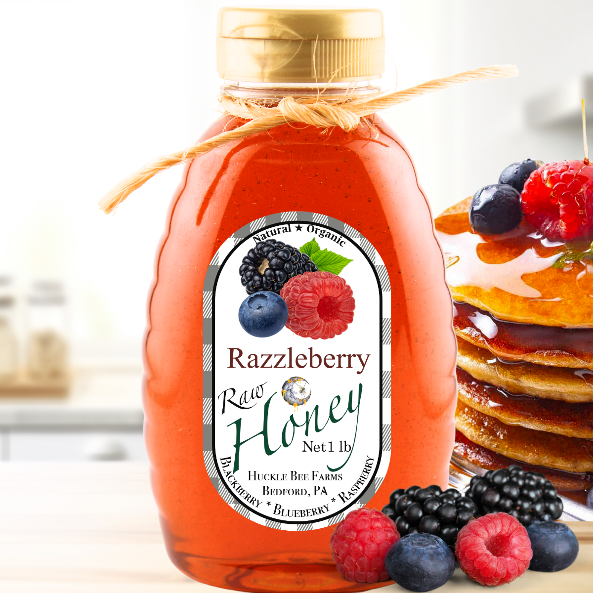 Razzleberry Infused Raw Honey: 1 lb Bottle
