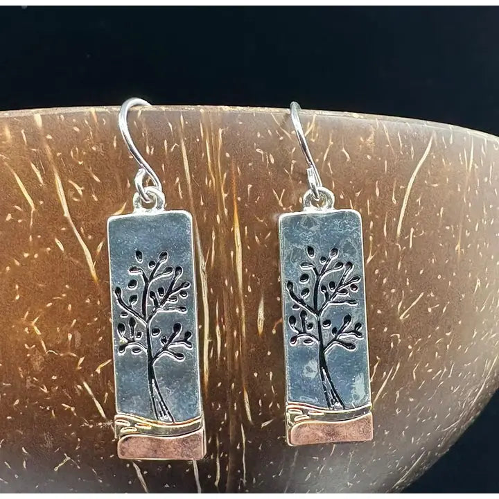 Antique Silver Tree of Life Tri-Tone Rectangle