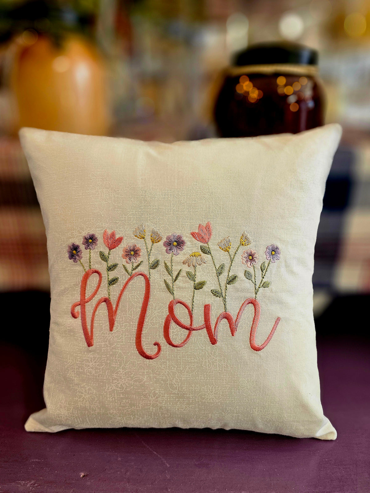 Embroidered "Mom" Pillow