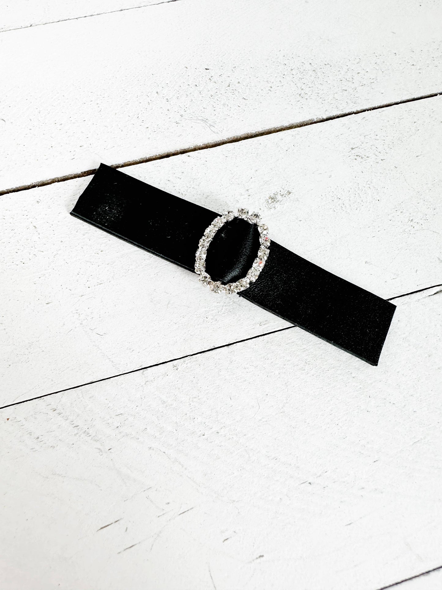 Black Leather & Rhinestones Cinch Clip for Dresses