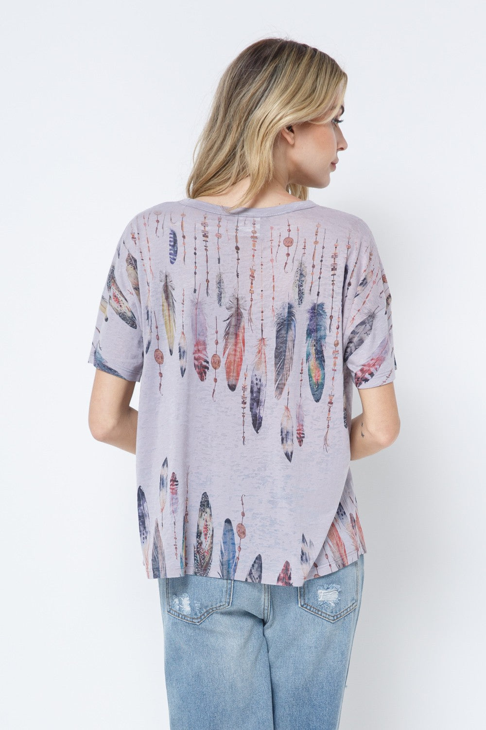 Cutout Feather Short Sleeve Top