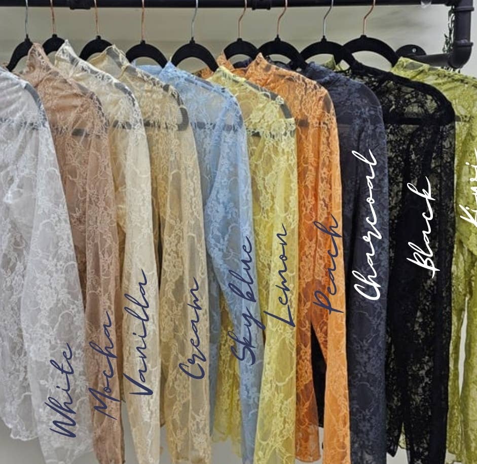 Floral Print Lace Long Sleeve Top: CREAM