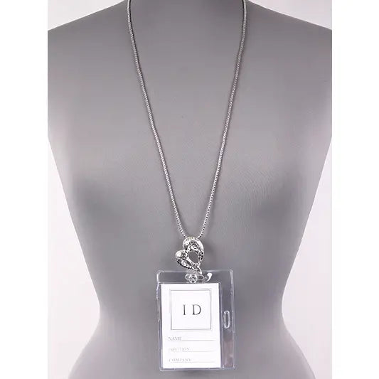 Filigree Open Heart Metal ID Holder & Necklace, photo 2 of 2
