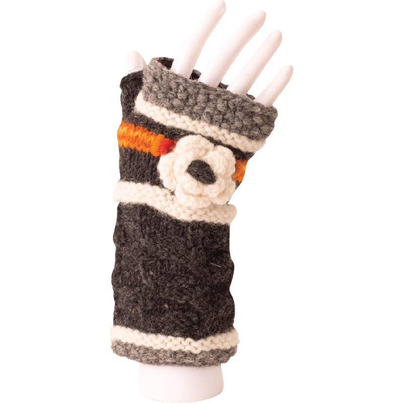 Gray And Orange Arm Warmer With Flower