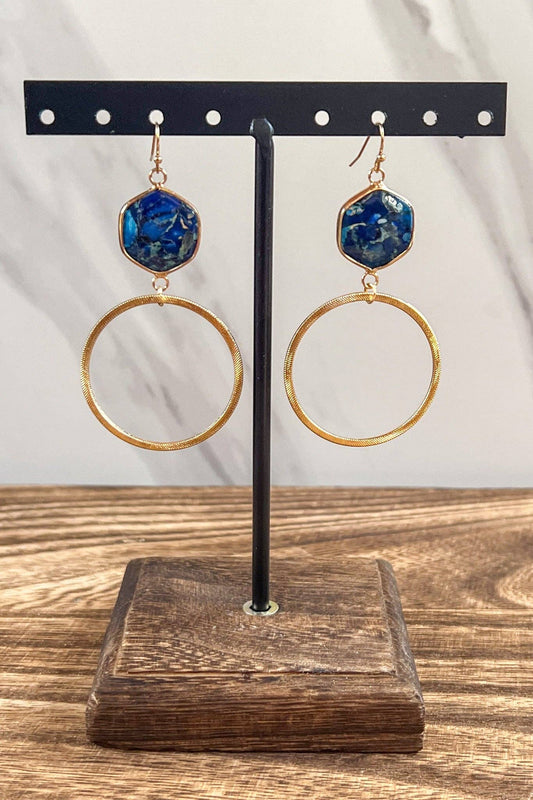 Janet Hexagon & Gold Hoop Earrings - Blue, photo 2 of 2