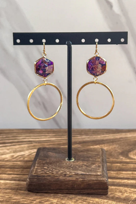 Janet Hexagon & Gold Hoop Earrings - Purple, photo 2 of 2