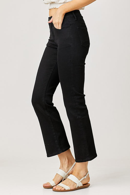 Tummy Control High Rise Crop Straight Jeans - Black, photo 2 of 4