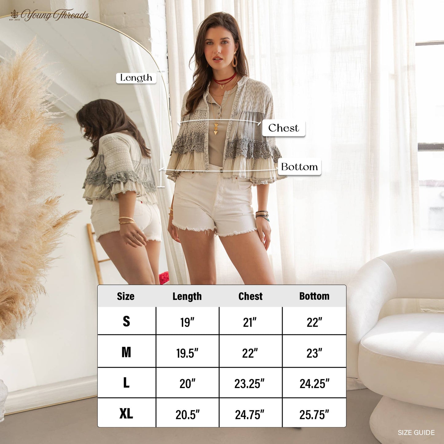 Mineral Wash Tiered Crochet Lace Open-Front Shrug - Latte, photo 9 of 9