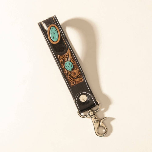Tallin Bloom Hairon Leather Keyfob - Saddle Sky, photo 2 of 2