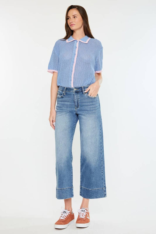 Kan Can High Rise Crop Wide Leg Jeans - Medium Wash, photo 2 of 7
