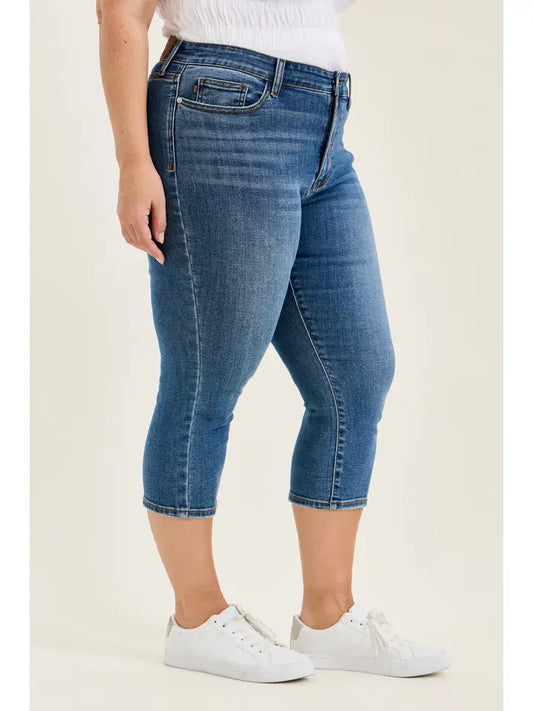 Judy Blue Mid Rise Capri Jeans - Plus Size, medium wash, photo 2 of 3