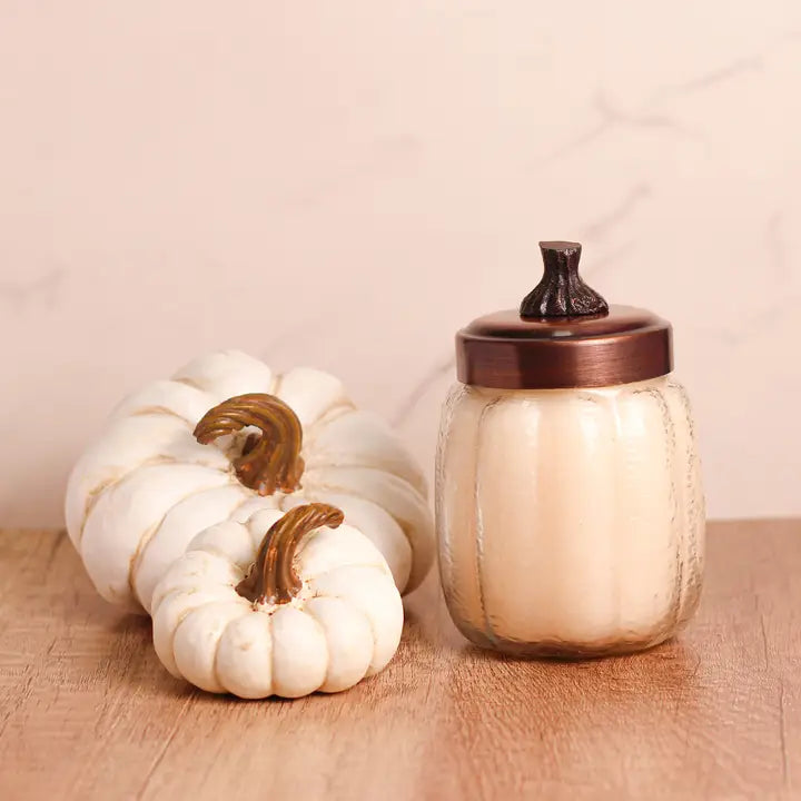 Pumpkin Swirl 15 oz pumpkin-shaped jar candle by A Cheerful Giver