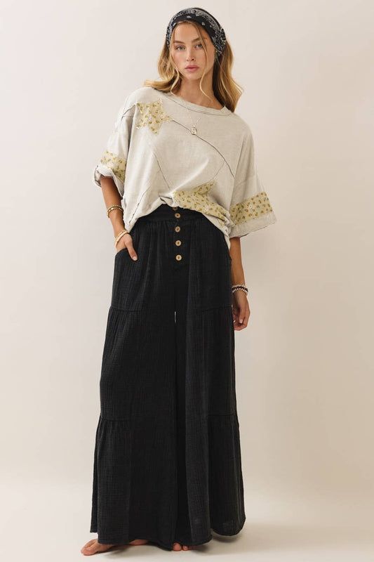 Relaxed-Fit Cotton Top with Contrast Trim - Smokey Grey, photo 2 of 6