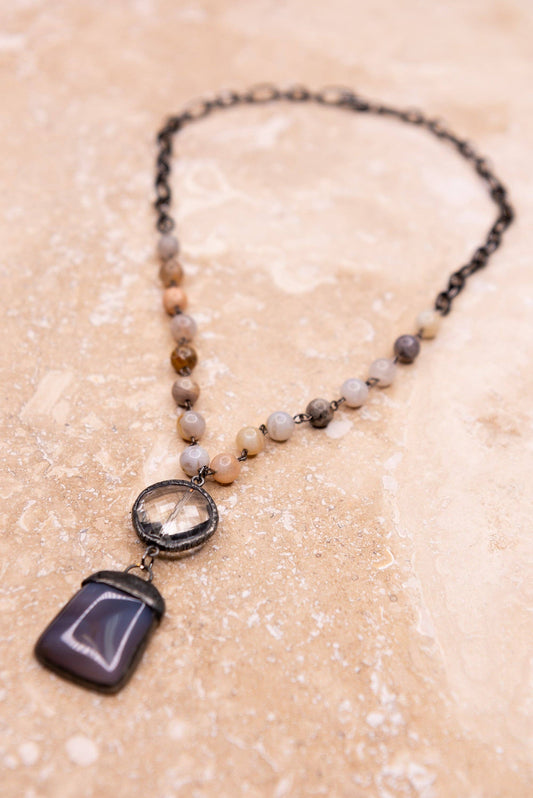 Sophie Half-Chain Beaded Necklace - Bamboo Agate, photo 2 of 4