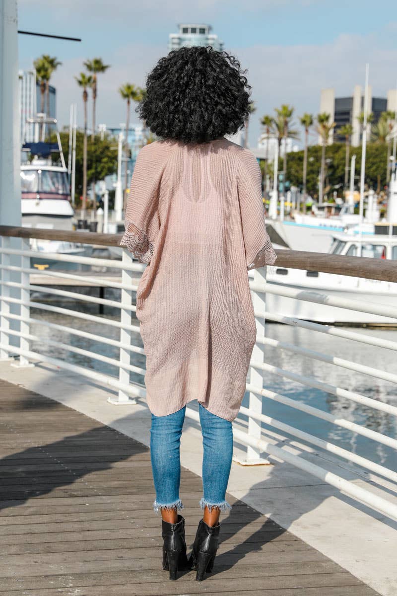 Scallop Lace Textured Kimono - Mocha, polyester lace, photo 3 of 3