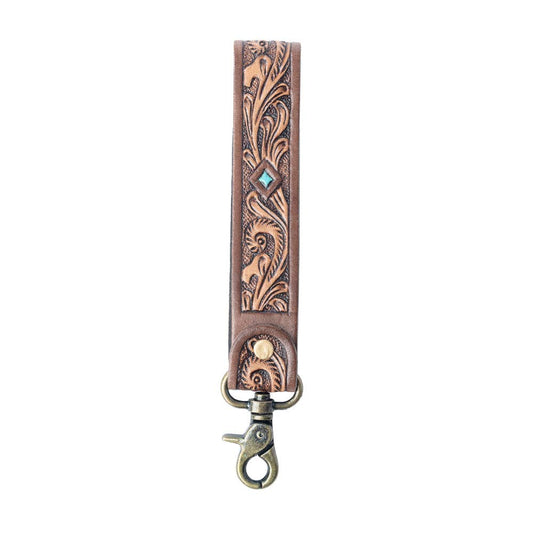 Spirit Stone Hand-Tooled Leather Keyfob - Mahogany Brown, photo 2 of 2