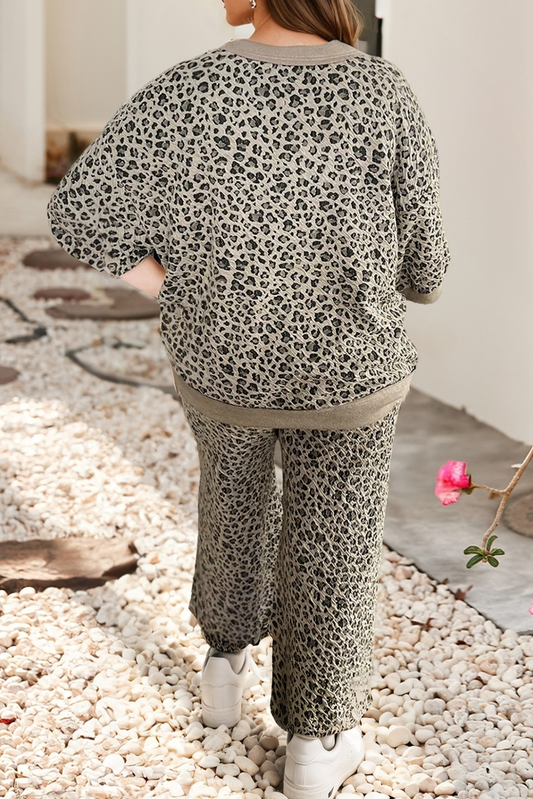 Leopard Puff Sleeve Pullover & Wide Leg Pant Set, photo 2 of 7