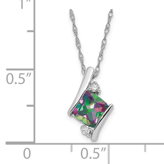 Mystic fire topaz pendant necklace shown with inch scale reference