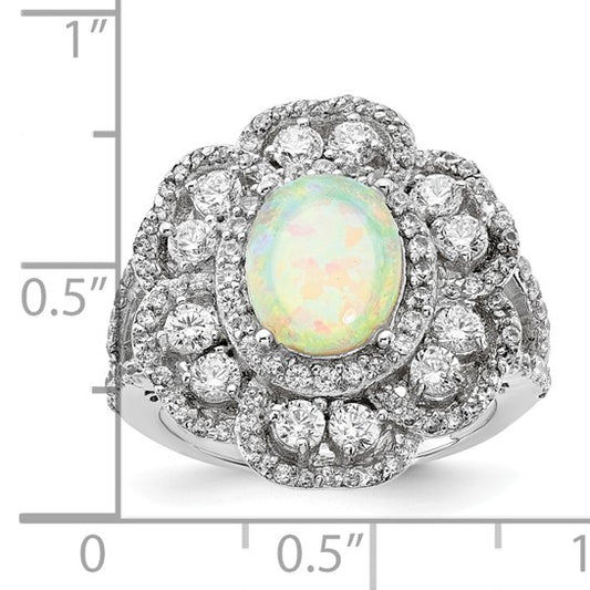 Sterling silver lab-created opal and cubic zirconia ring, size 7 (view 2)