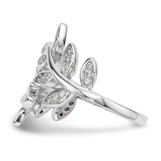 Sterling silver rhodium-plated leaf design cubic zirconia ring, size 8, photo 2 of 4