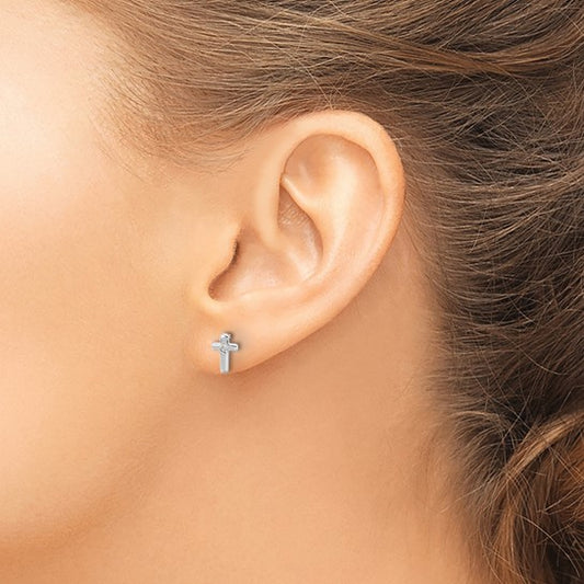 Sterling Silver CZ Cross Stud Earrings, rhodium-plated, photo 2 of 2