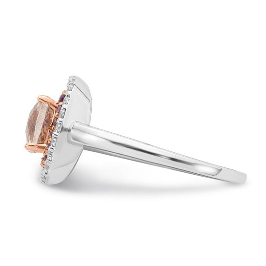 Sterling silver rose-plated cushion ring with morganite and amethyst, photo 3 of 3