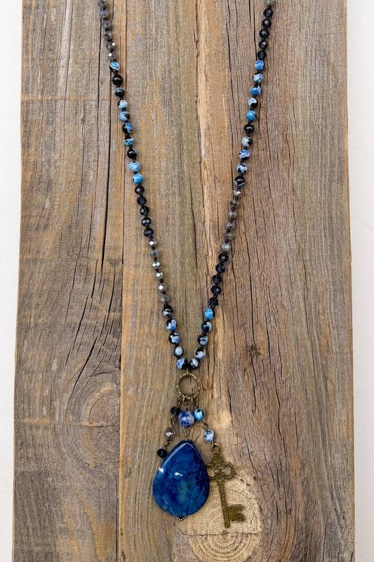 Suki Long Beaded Necklace - Blue Fire Agate, photo 2 of 4