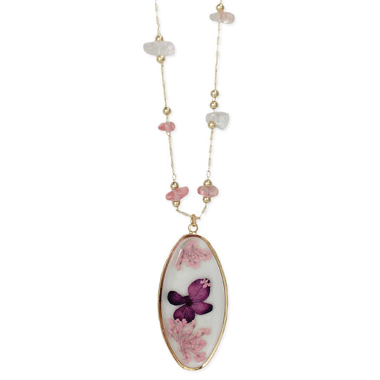 Rose Quartz & Dried Flower Pendant Necklace - Gold, photo 2 of 2