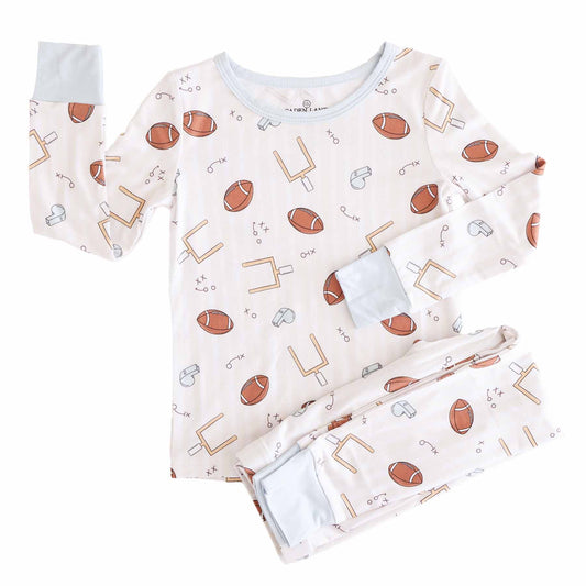 "Tiny Touchdowns" Bamboo 2-Piece Pajama Set - Neutral, photo 2 of 11