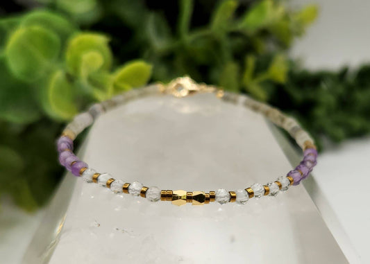 "Transformation & Change" Gemstone Bracelet - Clear Quartz, Amethyst & Labradorite, photo 2 of 5