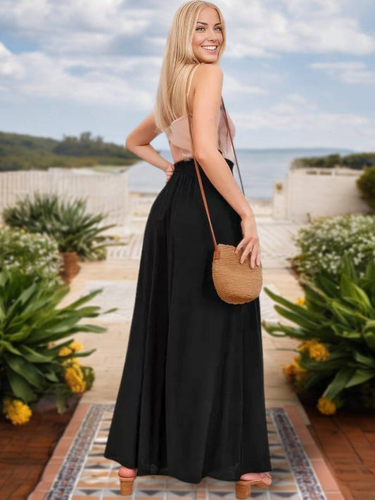 High Waist Wide Leg Drawstring Pants - Black, 100% viscose, photo 2 of 4