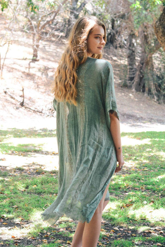 Woven Longline Tribal Kimono: Sage