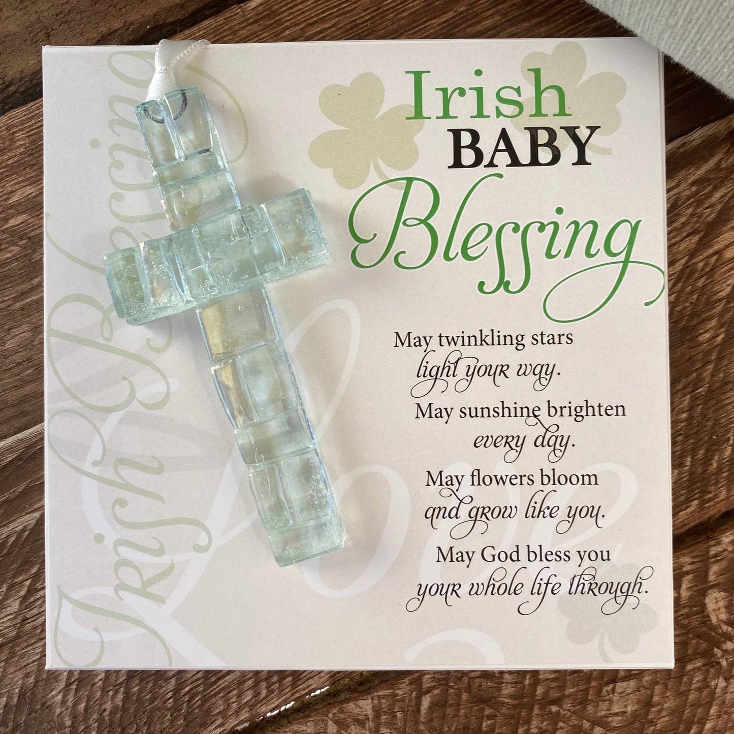 Irish Baby Gift Blessing Card & Mosaic Glass Cross