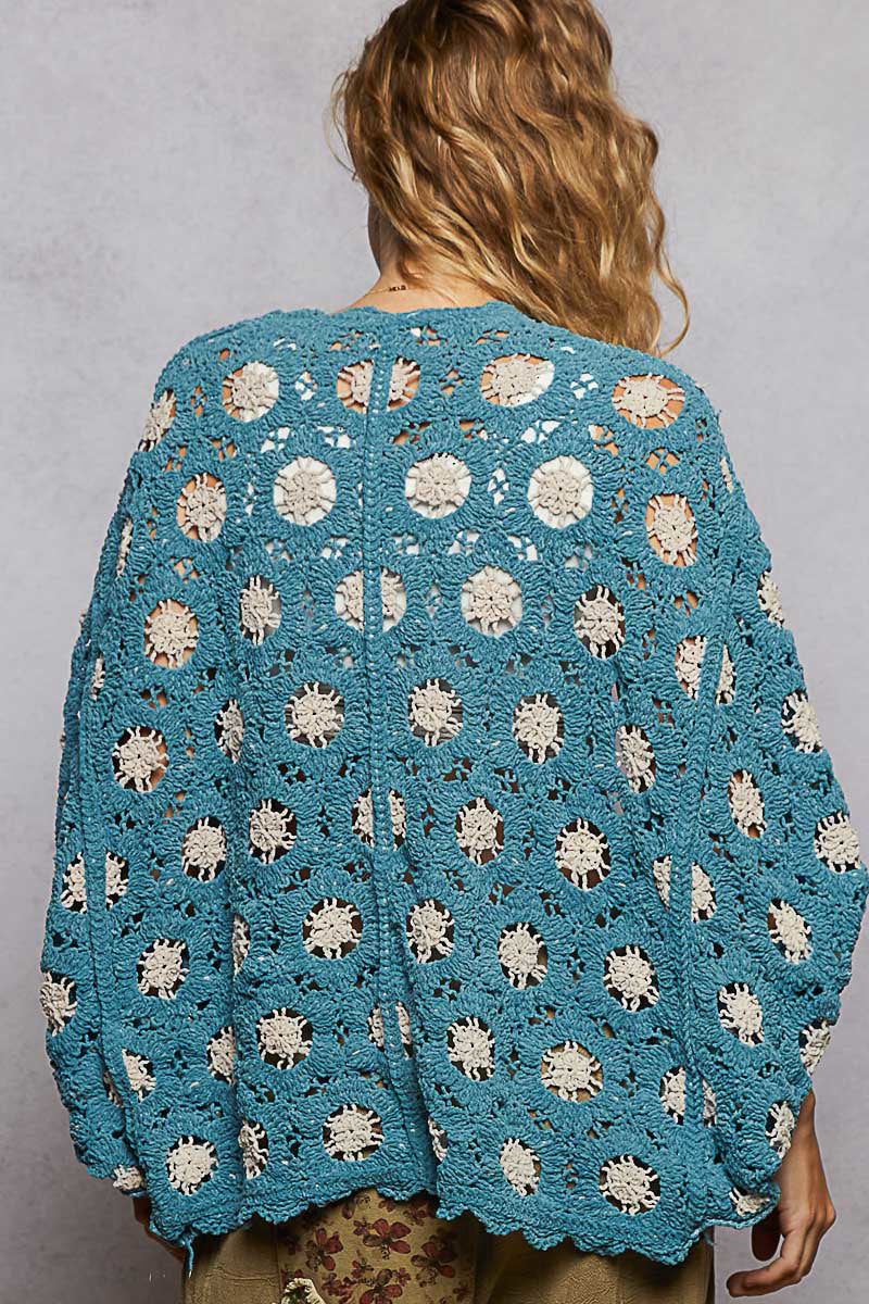 Chenille Long Sleeve Cardigan ~ One Size ~ Teal Blue