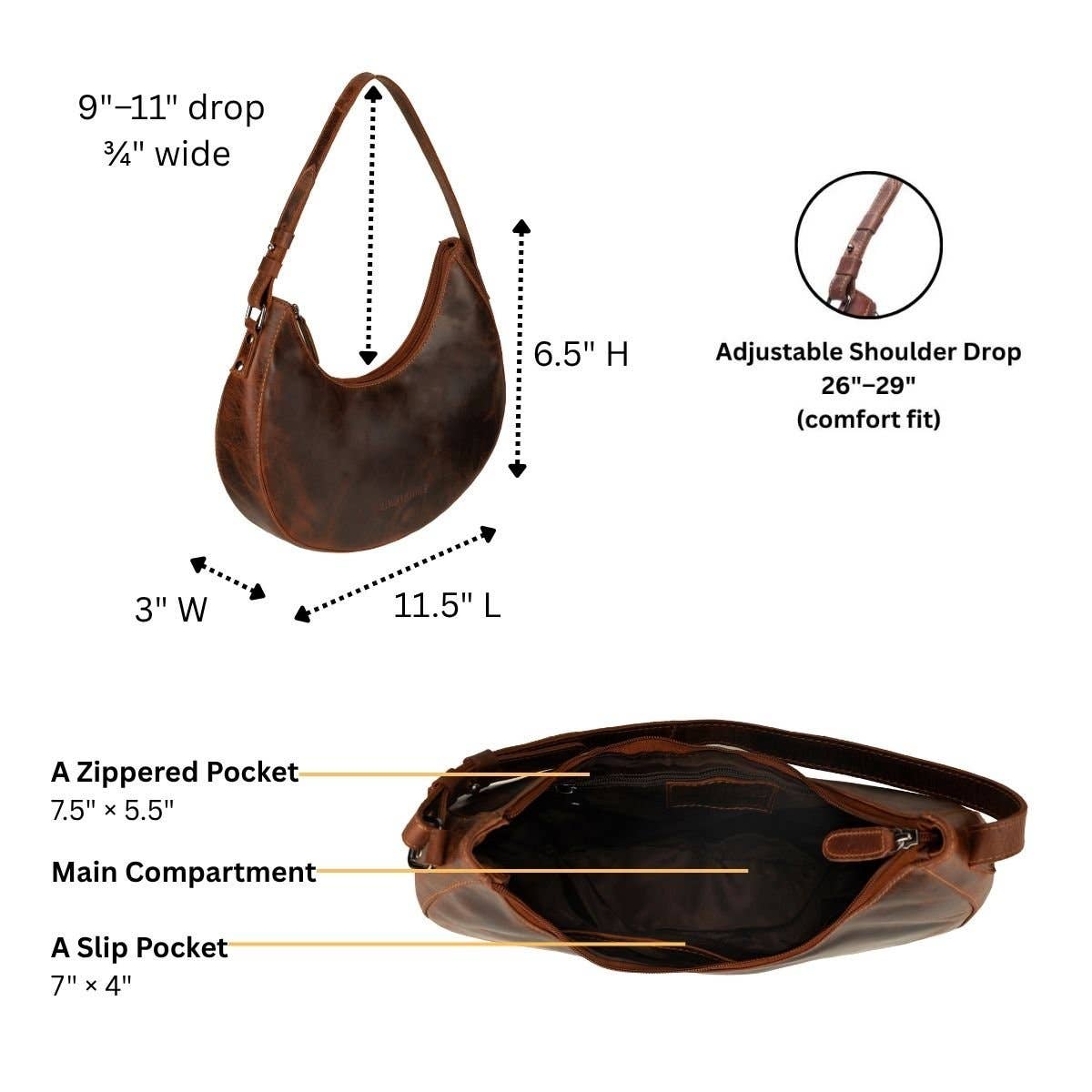 Selene Hobo Leather Shoulder Bag: Brown