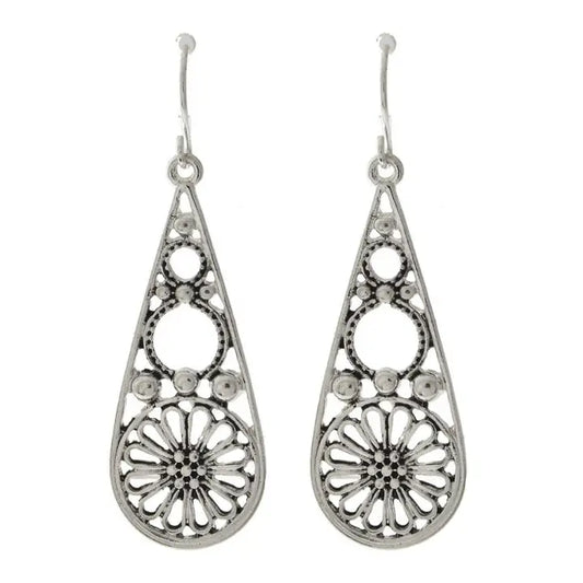 Flower Designer Look Teardrop Dangle Earrings