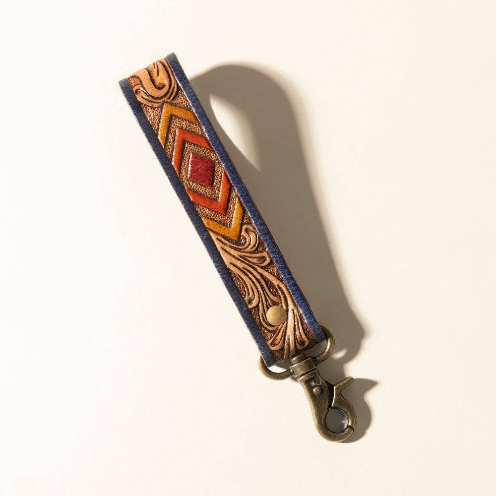 Myra Sedona Breeze Handtooled Leather Keyfob in Oxide Red: Oxide Red