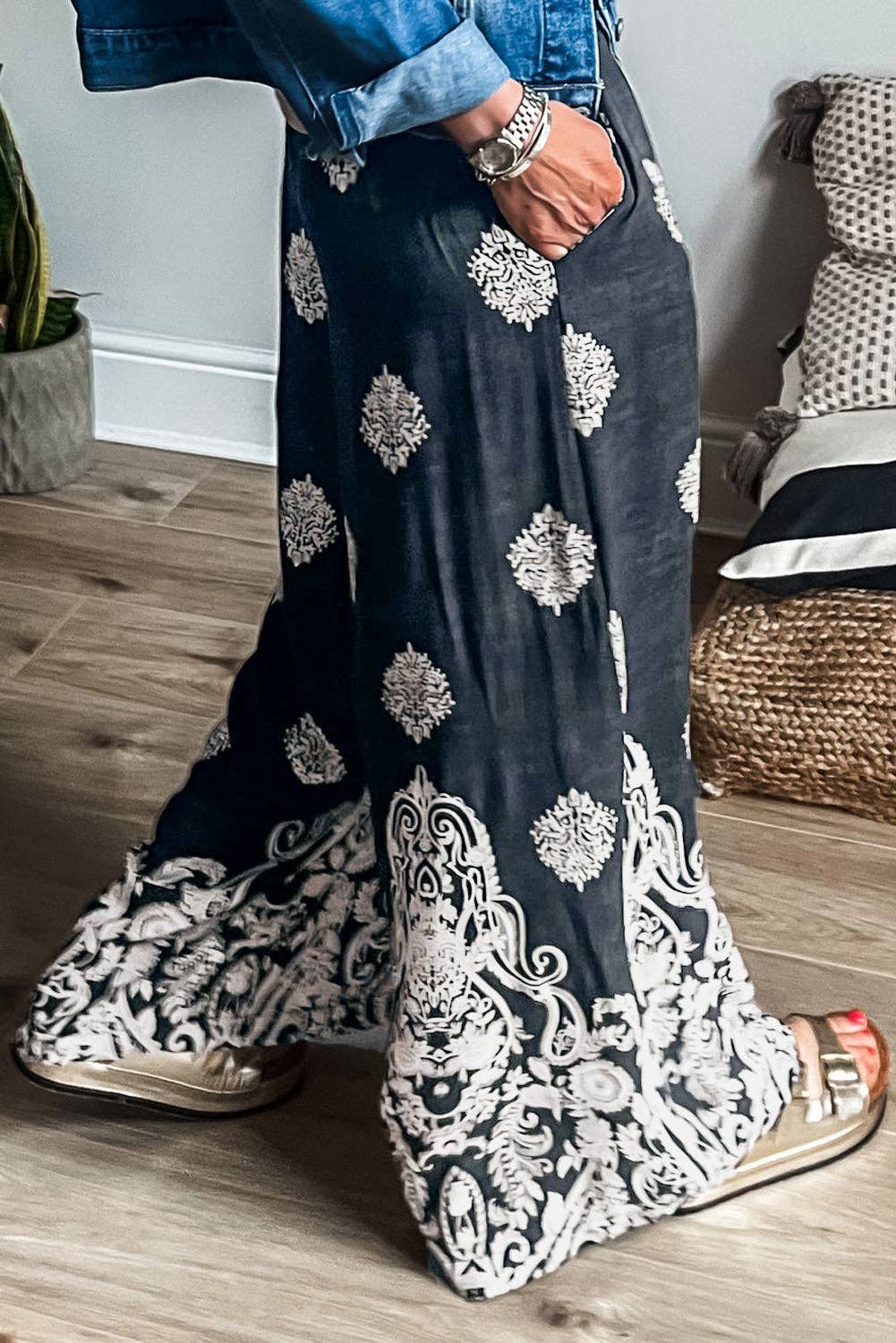 Plus Boho Wide Leg Pants: Black