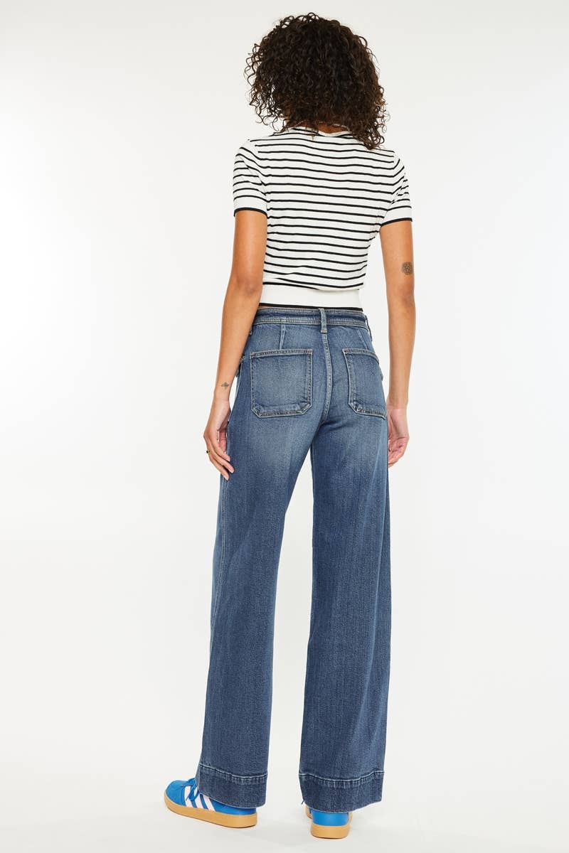 HIGH RISE WIDE LEG JEANS- DARK
