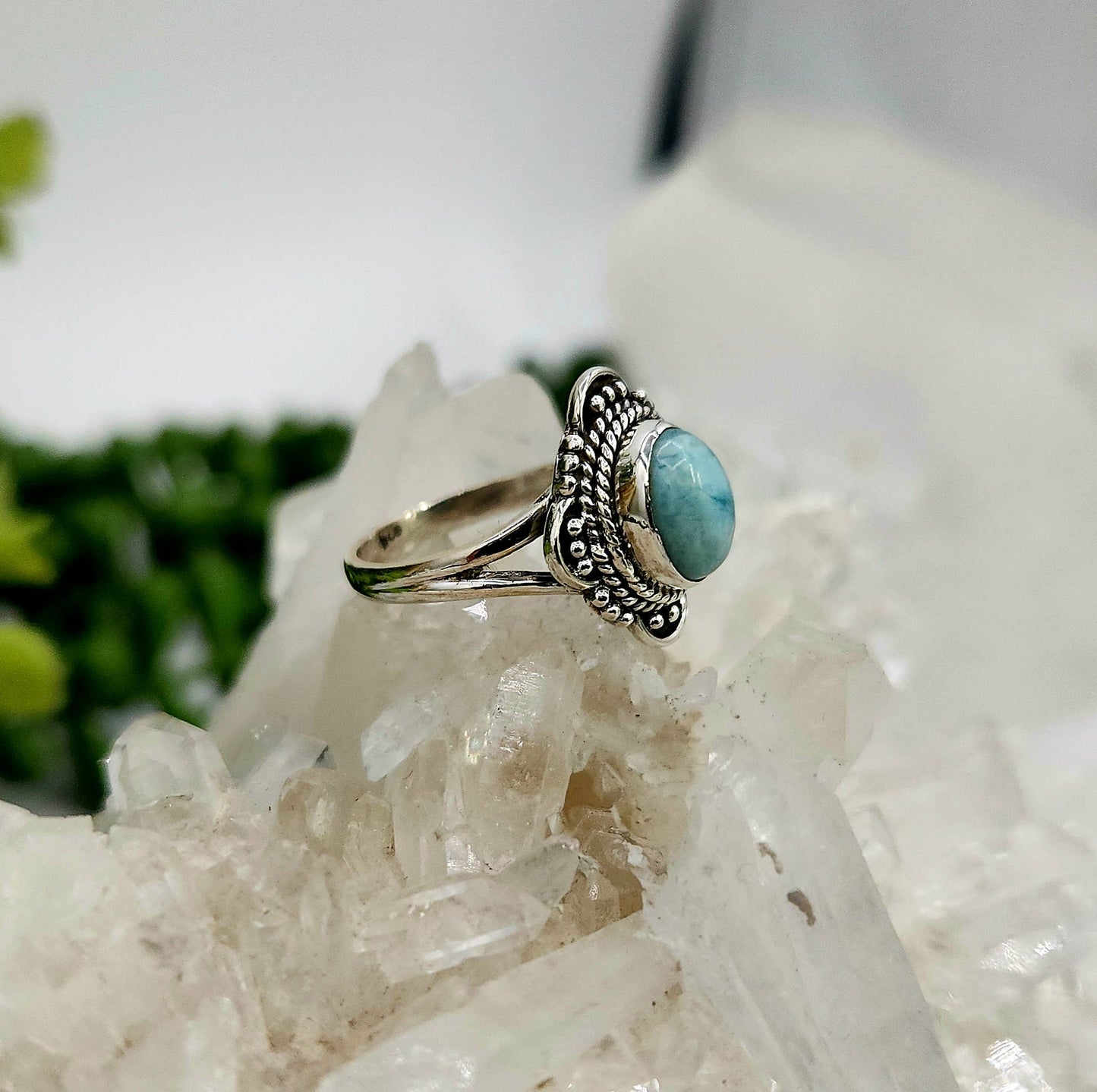 Larimar Semi-Precious Gemstone Sterling Silver (925)--Ring Size 8