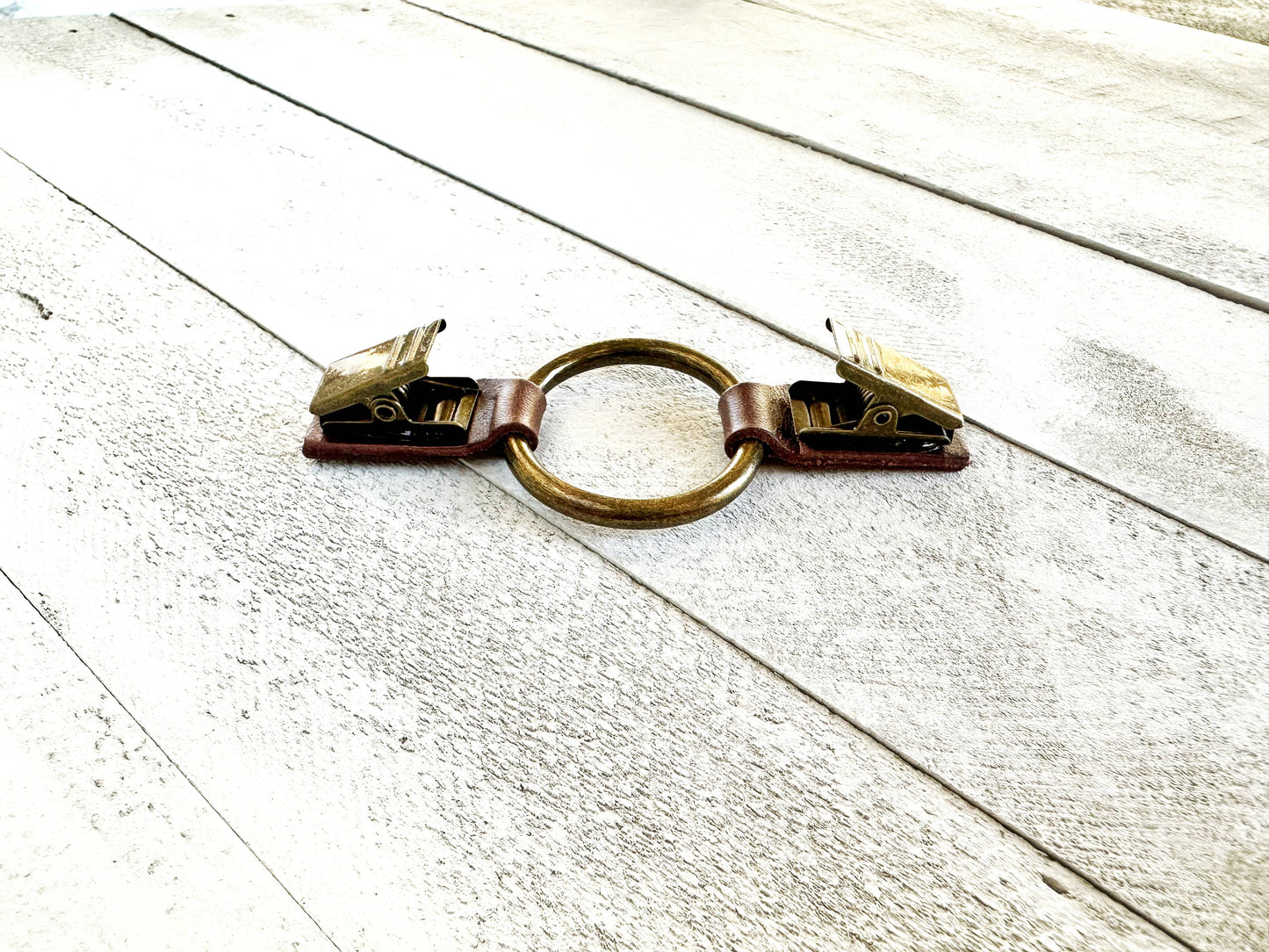 Cinch Clip for Clothes Bronze w/ Studded Brown Leather Clasp