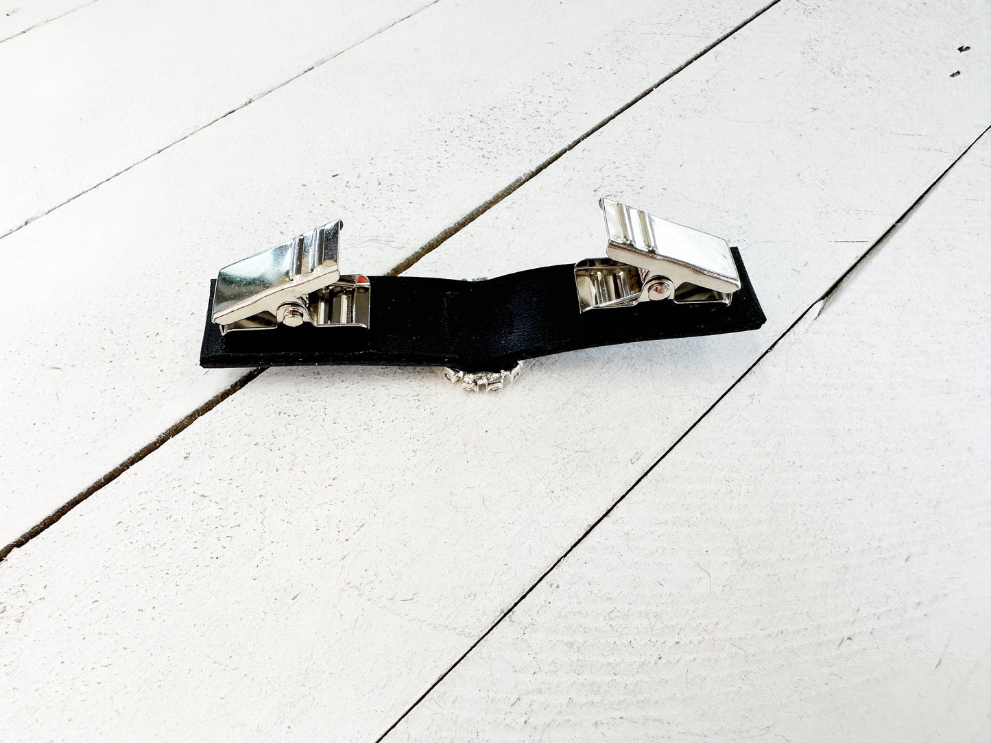 Black Leather & Rhinestones Cinch Clip for Dresses