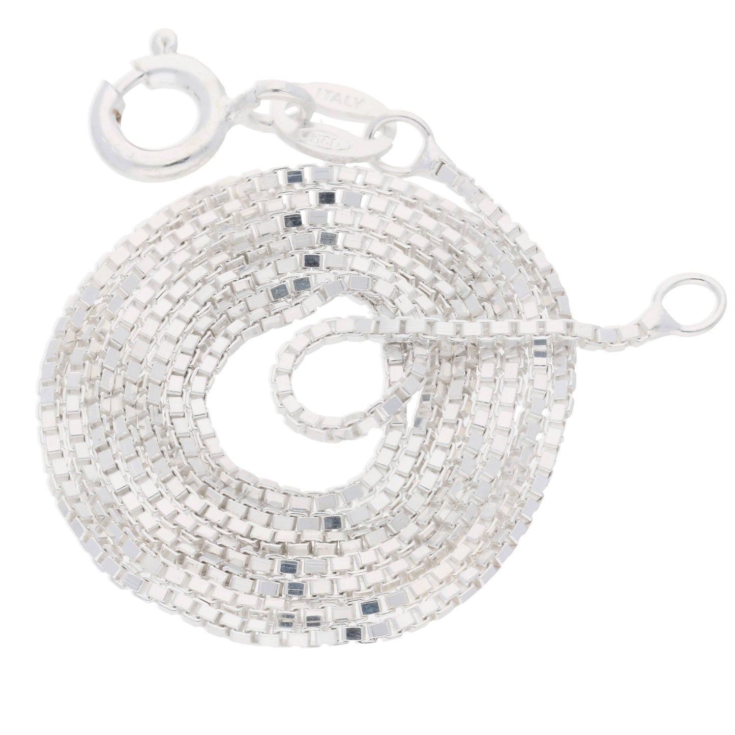 Italian 1mm Sterling Silver Box Link Chain Necklace: 18in