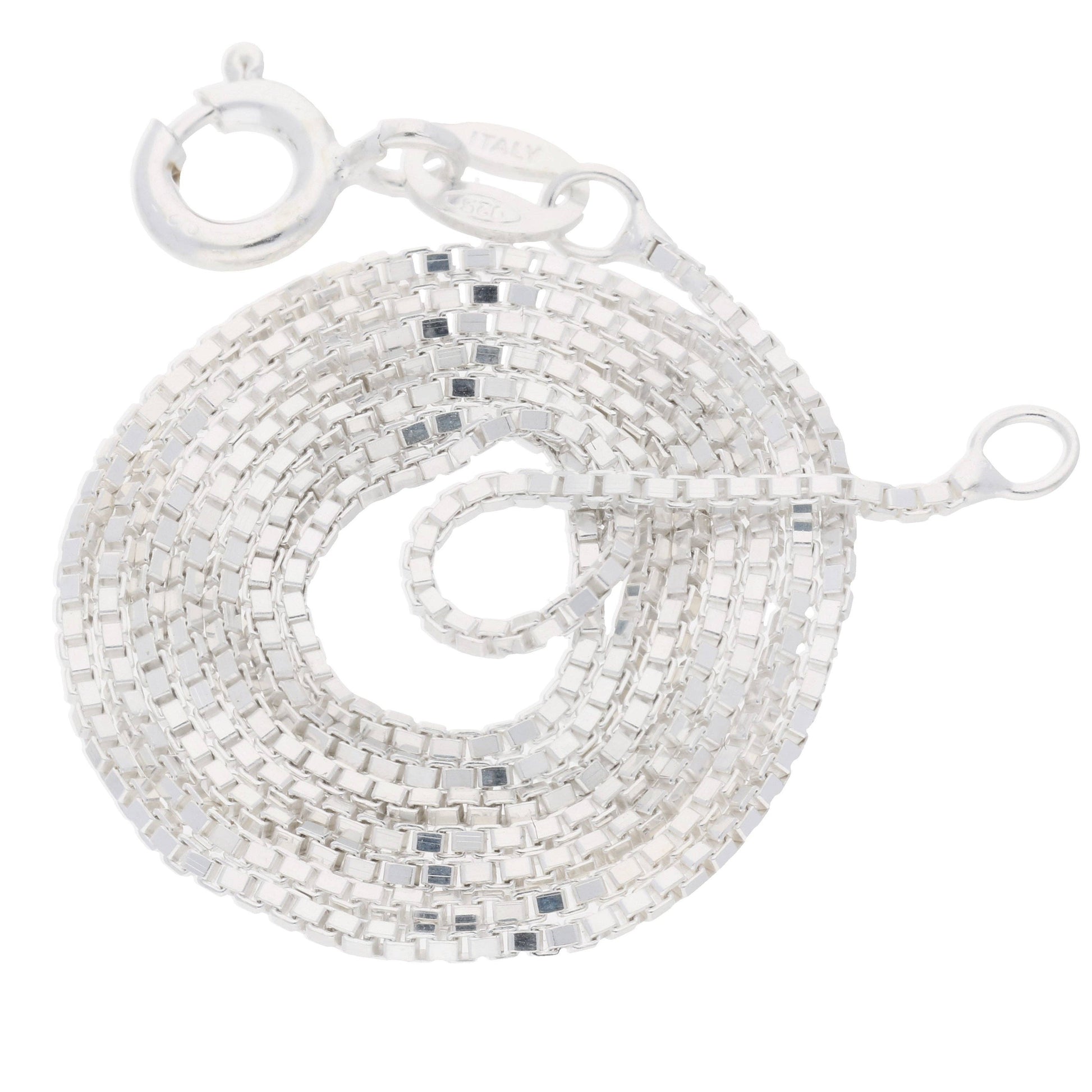 Italian 1mm Sterling Silver Box Link Chain Necklace: 18in