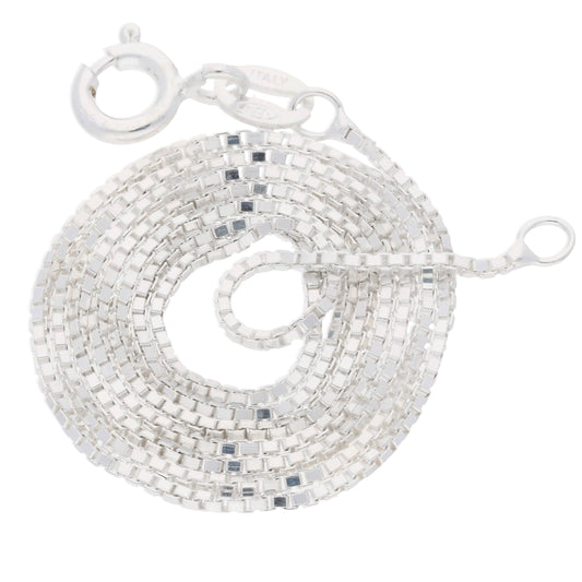 Italian 1mm Sterling Silver Box Link Chain Necklace: 18in